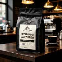 1 LB Individuell Bedruckter Hochbarriere-Kaffeebohnenbeutel mit Mattfinish, Flachboden, Einwegventil und Wiederverschließbarem Reißverschluss