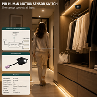 Interrupteur à détecteur de mouvement PIR pour bande LED filaire 12V 24V, contrôle centralisé, profilé en plastique, éclairage linéaire pour armoire FREE-38B-24