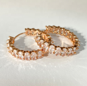 Pendientes de Aro Ovalados de Lujo con Circonita Cúbica Totalmente Pavimentada, Grandes y Brillantes, Estilo Tenis, para Fiesta y Noche, Venta al por Mayor - Product Image 1