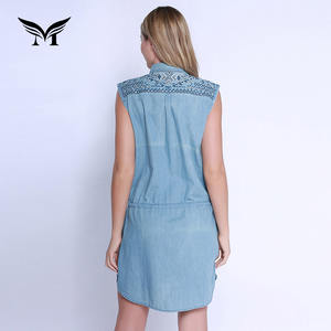 <span class=keywords><strong>Camicia</strong></span> Casual da donna in Denim di cotone elegante <span class=keywords><strong>senza</strong></span> <span class=keywords><strong>maniche</strong></span> di ultima generazione estate - Product Image 5