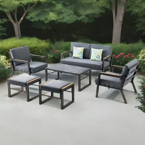 Bộ bàn ghế sofa ngoài trời bằng kim loại, màu đen xám, hiện đại, sang trọng, có bàn - Product Image 1