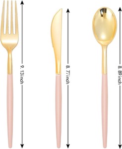 Argenterie en plastique rose or avec poignée rose ensemble de couverts comprend pour les cadeaux d'affaires fabriqués en Chine - Product Image 6