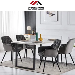 İskandinav lüks restoran ev mutfak sillas döşeme yumuşak kumaş yüksek geri modern gri kadife yemek sandalyesi yemek odası için