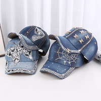 Casquette de baseball 6 panneaux en denim délavé effet diamant, unisexe, personnalisable pour fêtes