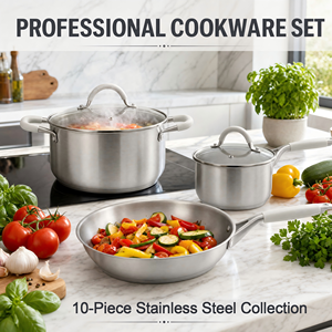 Wholesale Custom Kitchen <strong>Utensils</strong> Stainless Steel Cooking <strong>Pot</strong> Set <strong>Pots</strong> and Pans Set With Silicone Handle 10 Pieces Cookware Set - Product Image 2