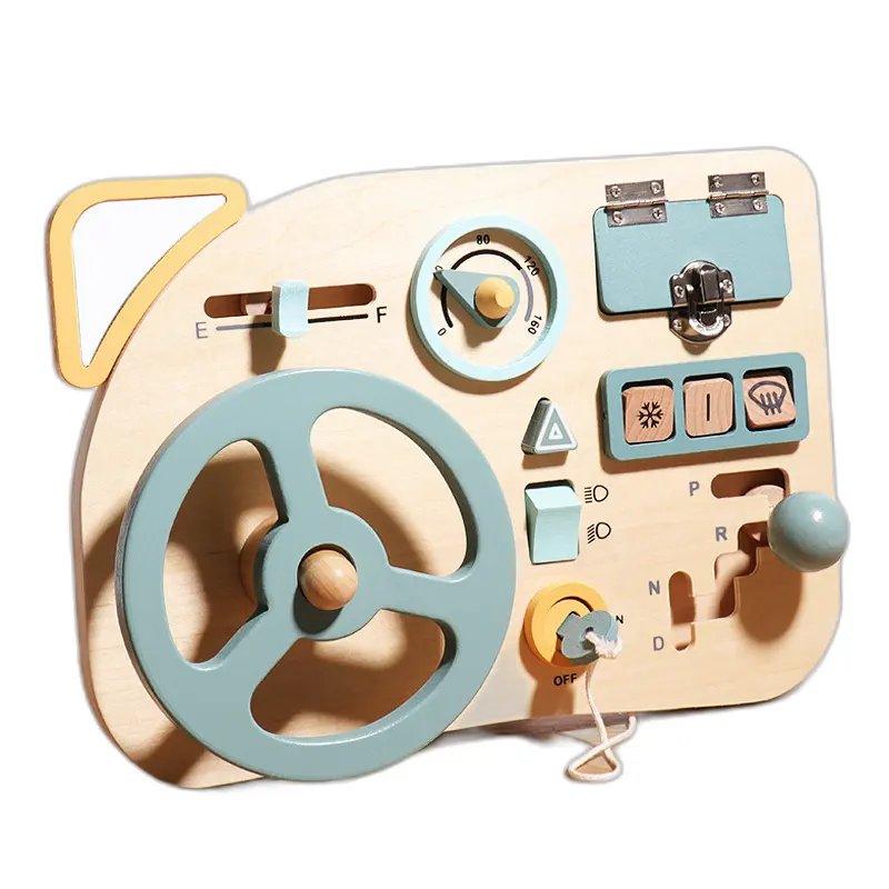 Montessori Wooden Busy Board New Design Steering Wheel Sd Set with Metal and Wood Materials for Ages 5-7