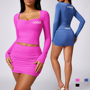 G Top Nieuwe Trendy Langarm Top Effen Kleur Ademend Gym Elegante Rokpak Fitness Workout Yoga Set voor Dames - Product Image 1