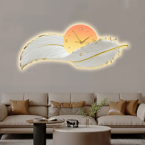 Grande horloge de maison Art Déco Plume design LED horloge murale Salon canapé fond Peinture murale élégante - Product Image 4