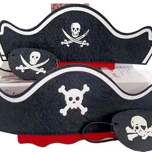 Sombrero de Capitán Pirata de Fieltro, Parche de Ojo Pirata para Disfraces de Fiesta Pirata, Máscara de Ojo Clásica para Niños - Product Image 1
