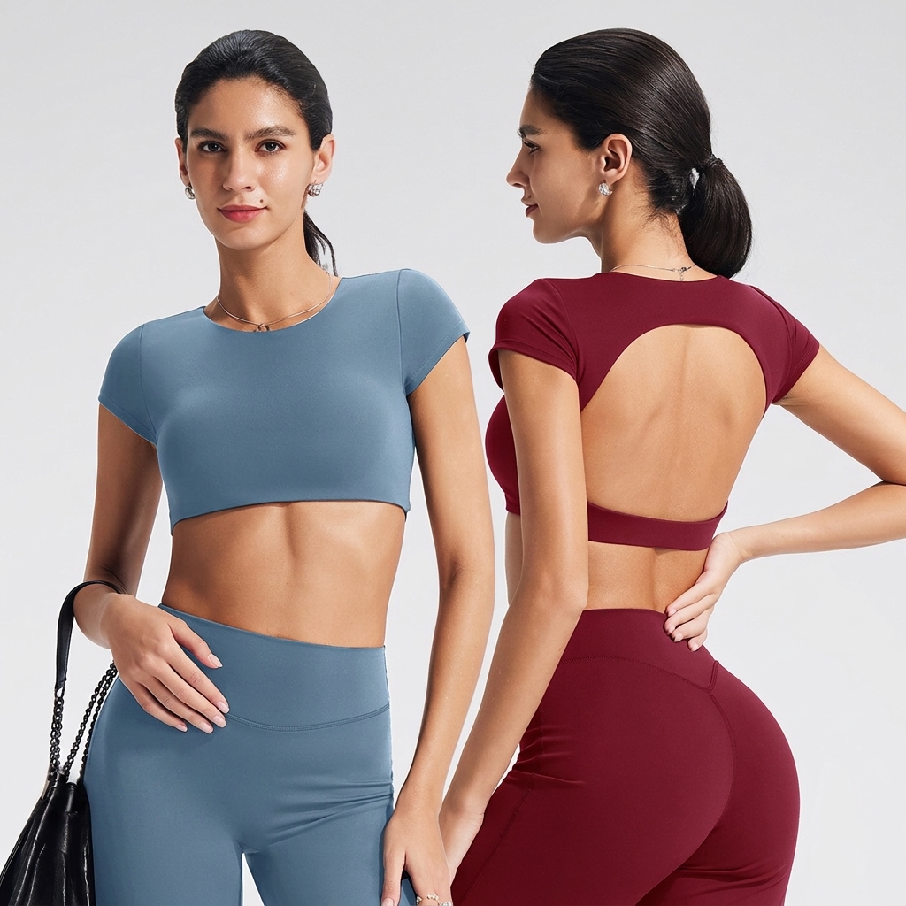 Women's Breathable for Tight-fitting Backless Short Sleeve Yoga Shirt for Sports Training