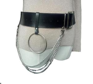 Modieuze zwarte metalen kettingriem met grote lus voor heren en dames - Product Image 3