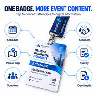 Badge de conférence NFC personnalisé avec cordon imprimé – Passe événementielle à clipser pour accéder à l'horaire, à la carte, au profil du conférencier et au contenu numérique