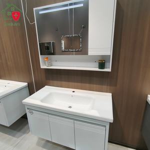 Nouvelle armoire de salle de bain blanche avec miroir en nid d'abeille, plateforme d'exposition non obstruée, lavabo blanc - Product Image 1