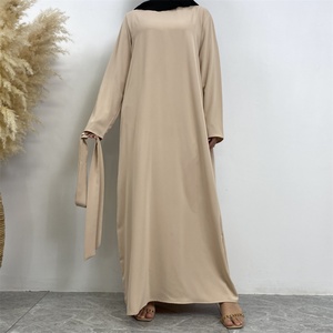 Muslim Women Basic Closed Abaya With Side Pockets in Premium Nida Inner Dress Slim Long Sleeves 13 Colors 6597# - Product Image 2