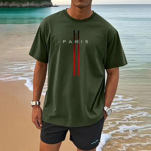 T-Shirt Casual da <span class=keywords><strong>Uomo</strong></span> in Poliestere con Stampa a Lettere Parigine a Sublimazione, Maglietta Estiva a Maniche Corte Leggermente Elasticizzata - Product Image 4