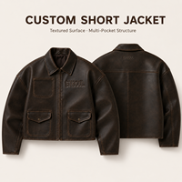 Veste Moto Vintage Distressed Personnalisée en Cuir PU pour Homme, Style Streetwear, Coupe Courte, Fermeture Éclair, Vente en Gros OEM