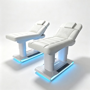 Cama de Belleza Eléctrica con Base Blanca y Luz Ambiental, Silla Facial Eléctrica de Lujo con 4 Motores, Cama de Masaje Ajustable - Product Image 6