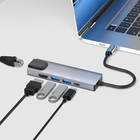 Hub USB 3.0 5 in 1 Tipe C ke HDTV dari Aluminium Alloy, Portabel, dengan RJ45 dan PD Docking Station untuk MacBook Pro Air, Laris Terjual
