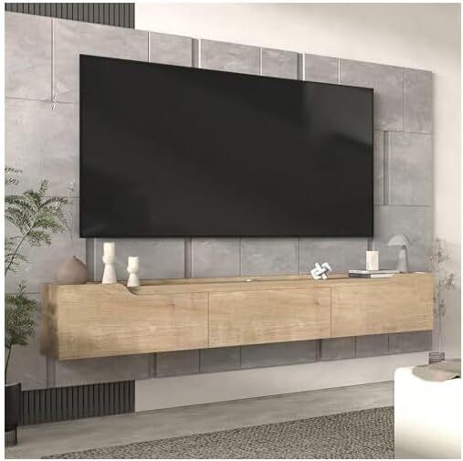 Wall Mounted Entertainment Center Storage Modern Floating Media Console Cable Management Wooden TV Floating Shelf