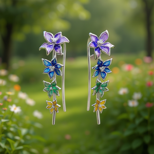 Eleganti orecchini pendenti a forma di fiore, cristalli colorati, strass, gioielli da festa da donna placcati in argento E3449, stile romantico - Product Image 2