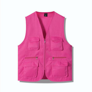 Gilet en toile multi-poches pour homme, col en V, fermeture éclair, couleur unie, style décontracté, respirant, pour le printemps - Product Image 2