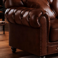 Juego de Muebles de Madera Maciza de Estilo Rústico Americano con 123 Combinaciones, Sofá Chesterfield para Sala de Estar con Relleno de Esponja