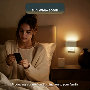Modern Minimalist White Horizontal <b>Plug</b> - in Night <b>Light</b>, Dusk-to-Dawn Sensor & Stepless Dimming, Bedside Nightlight for Bedroom - Product Image 3
