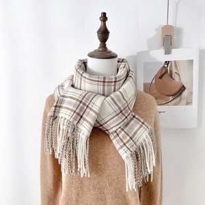 Nouveau style frais et tendance, écharpe en cachemire, châle, automne et hiver, écharpes simples à carreaux chaudes avec pompon YHK0023 - Product Image 5