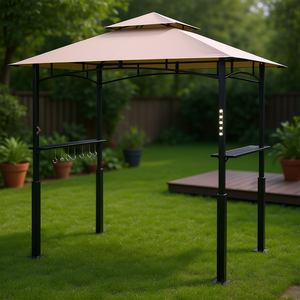 Gazebo Db Grill de 8 x 5 pies con estructura de acero, luz LED, estantes laterales, ganchos, abridor de botellas, moderno, color negro - Product Image 2