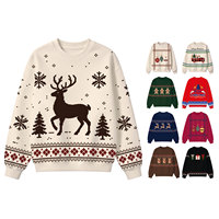 Sweat-shirt de Noël unisexe personnalisé avec logo, manches longues, col rond, imprimé élan, style décontracté pour homme