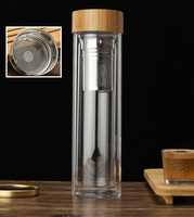 Botol Minum Kaca Dinding Ganda Astief dengan Tutup Bambu dan Saringan Teh