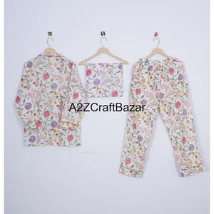 ชุดนอนผู้หญิงเข้ารูปกลางคืนผ้าคอตตอนสไตล์อินเดียพิมพ์ลายดอกไม้ใส่สบายเอวยางยืดได้หรูหราสำหรับฤดูร้อนฤดูใบไม้ร่วงฤดูใบไม้ผลิสำหรับเพื่อนเจ้าสาว - Product Image 5