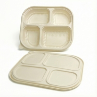 Boîte à lunch robuste à 4 compartiments en amidon de maïs, écologique, non toxique, biodégradable, pour plats à emporter
