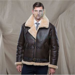 Abrigo de piel Chaqueta de bombardero para hombre Abrigo de piel de oveja para hombre Piloto de Aviador Chaqueta de cuero de piel de Bombardero Marrón - Product Image 2