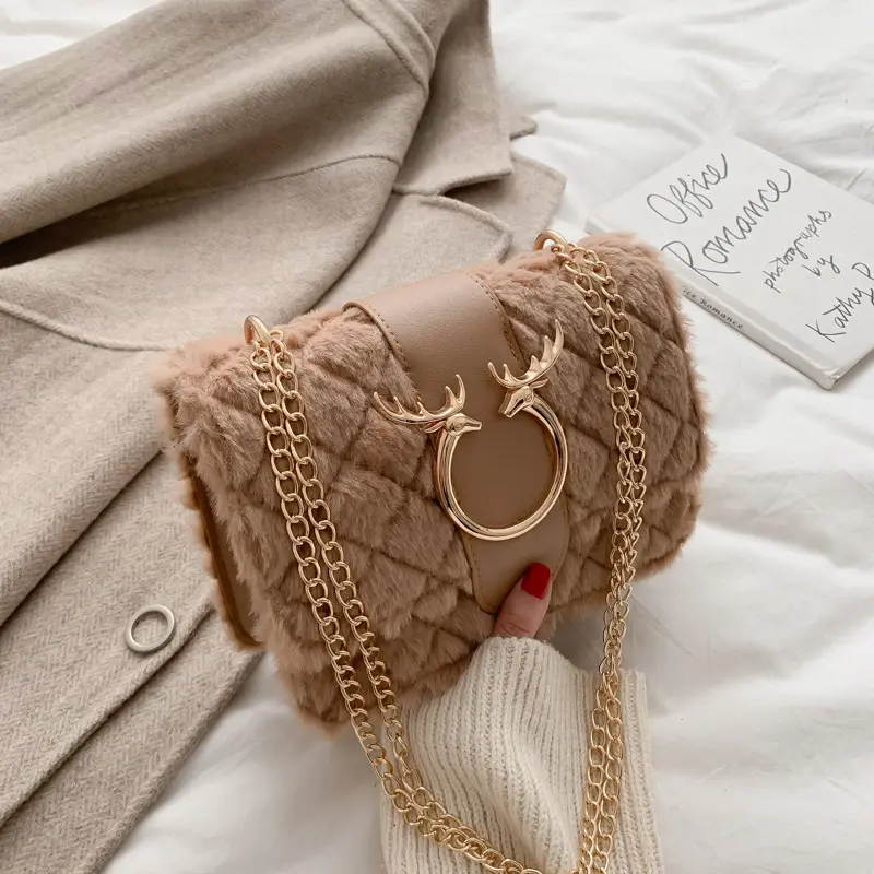New Fashion Chain Lamb Fur Plush Shoulder Bag Messenger Designer Custom Handbag for women ladies luxury