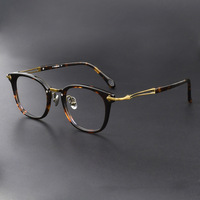 STRATUS-1 Monture de lunettes pleine monture en titane pur, style japonais rétro, motif écaille de tortue et imprimé léopard, verres PC, unisexe, vintage