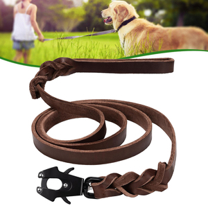 Pet Dog Leash Leather 4/5/6FT Durable Solid <b>Small</b> Medium Dogs Cats Training Walking Lead Hands Free Buckle Tactical - Product Image 1