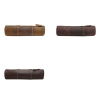 Étui à crayons en cuir véritable artisanal vintage en cuir de vache avec fermeture à glissière longue pour l'école et le bureau