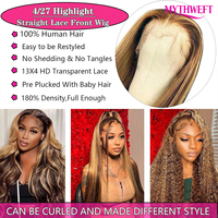 Perruque en dentelle HD 13x4, cheveux humains 100% naturels, lisses, de qualité supérieure, densité élevée, cuticules alignées, couleur mèches, vente en gros