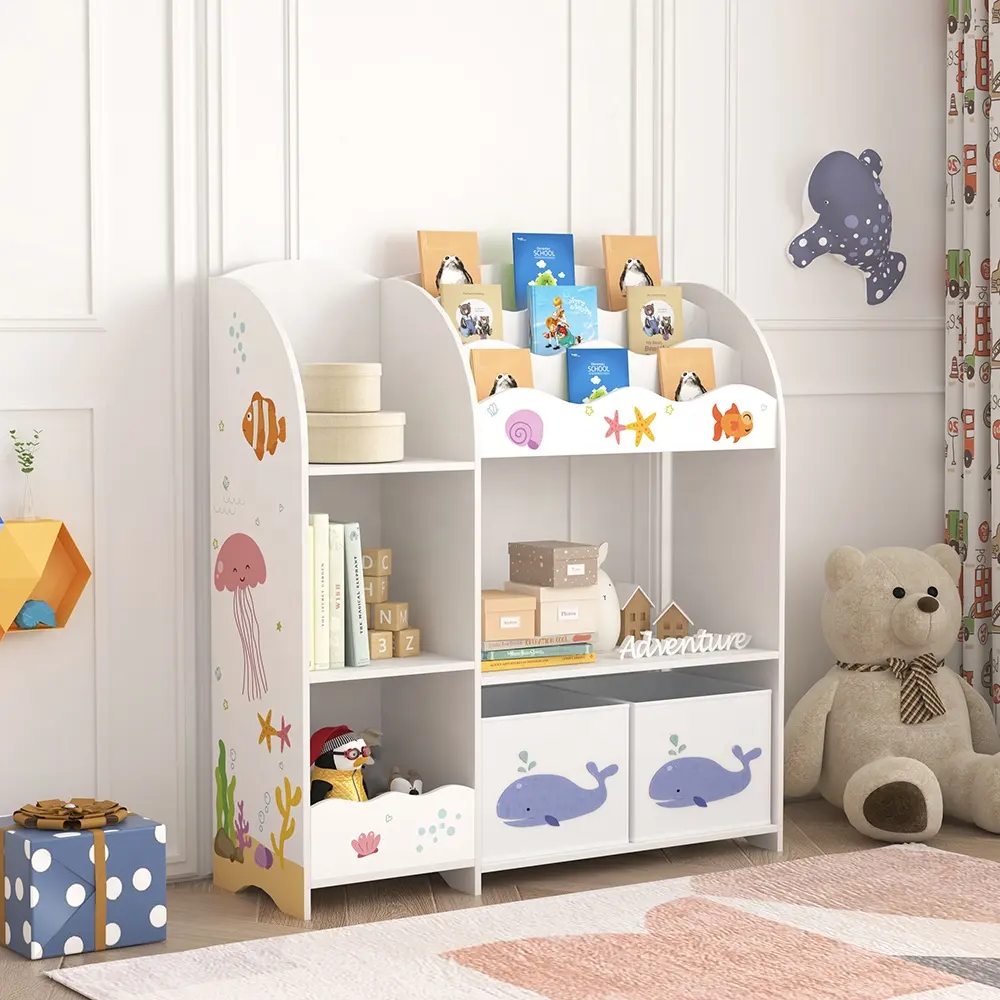 Custom design toddler book shelf toy storage organizer wood children kids bookshelf cabinet