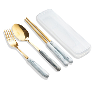 Wholesale Portable 3-Piece <b>Reusable</b> Stainless Steel <b>Chopsticks</b> Fork Spoon Cutlery Kit Travel Utensils Set with Case - Product Image 1