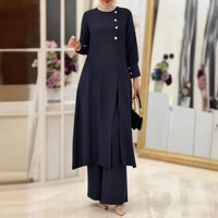 Ensemble Deux Pièces Musulman Malaisien pour Femmes, Grande Taille, Comprenant une Longue Chemise à Fente Latérale et un Pantalon Large, Robe Longue en Stock