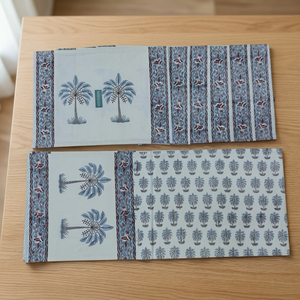 Juego de Camino de Mesa y Tapete con Estampado de Palmeras Blancas y Azules, Hecho a Mano |   Decoración de Mesa de Comedor en Tela 100% Algodón para Venta al Por Mayor - Product Image 3