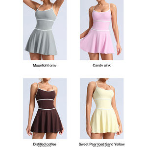 Gaun Olahraga Wanita Terbaru Model Color Blocking Garis Putih Tali Tipis untuk Tenis, Pickleball, dan Padel - Product Image 3