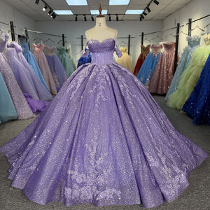 Vestidos de quinceañera Jancember 6848 con purpurina morada, perlas y cuentas para chicas de 15 años. - Product Image 1