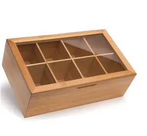 WanuoCraft Custom High Quality Luxury Solid Wood Wooden Tea Box With Logo Printing For 6 or 8 compartments