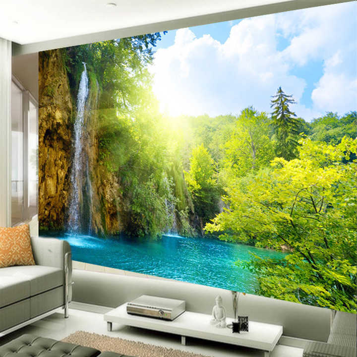 Stampa Su Tela AYAROS - Quadro Cascata Naturale Nella Foresta, Decorazione Da Parete Per Camera Da Letto