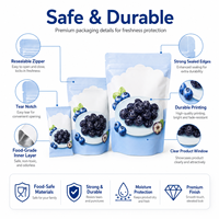 Bolsa de Embalaje de Plástico Personalizada ODM con Impresión UV, Grado Alimenticio, Tipo Stand-up, para Alimentos Secos, Frutas Congeladas, Arándanos Naturales