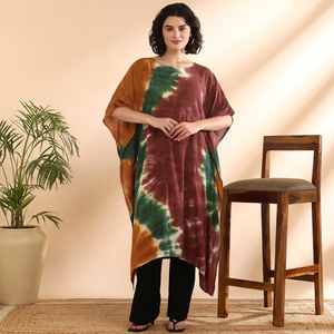 High Quality Designer Rayon <b>Kaftan</b> Tie Dyed <b>Summer</b> Daily Wear Regular Fit Sweetheart neck at Best Price by Supplier - Product Image 1