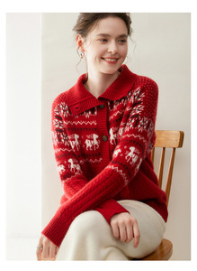 Cardigan en cachemire pour femme, collection hiver, vente en gros, usine, mélange de laine jacquard, manteau tricoté, fermeture éclair, col montant épais, pull en cachemire - Product Image 4